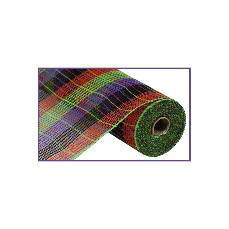 10.5″ Faux Jute Wide Stripe Mesh Ribbon: Orange/Purple/Green/Black (10 Yards)
