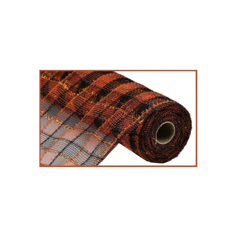 10.5″ Poly Deco Tinsel Mesh Ribbon: Orange/Black (10 Yards)