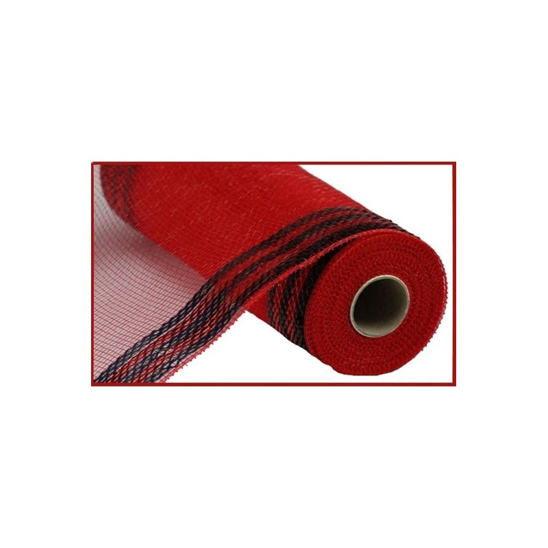 10″ Border Stripe Metallic Mesh Ribbon: Red/Black (10 Yards)