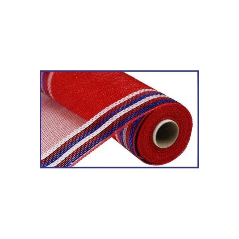 10″ Border Stripe Metallic Mesh Ribbon: Red/White/Blue (10 Yards)