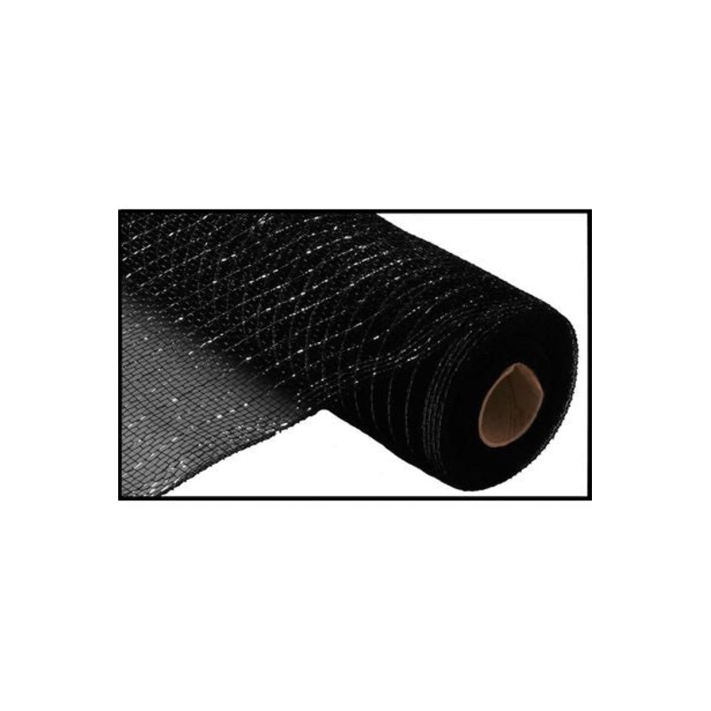 10″ Metallic Black with Black Foil Mesh Ribbon (10 Yards)
