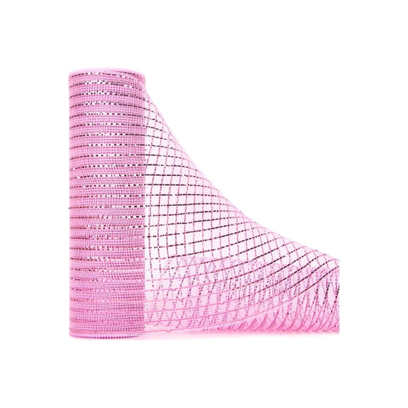 10″ Poly Deco Mesh Ribbon: Wide Foil Metallic Pink (10 Yards)