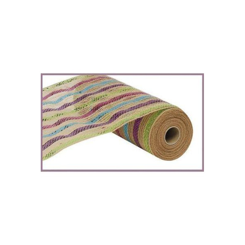 10″ Poly Jute Deco Mesh Ribbon: Metallic Pastel Stripes