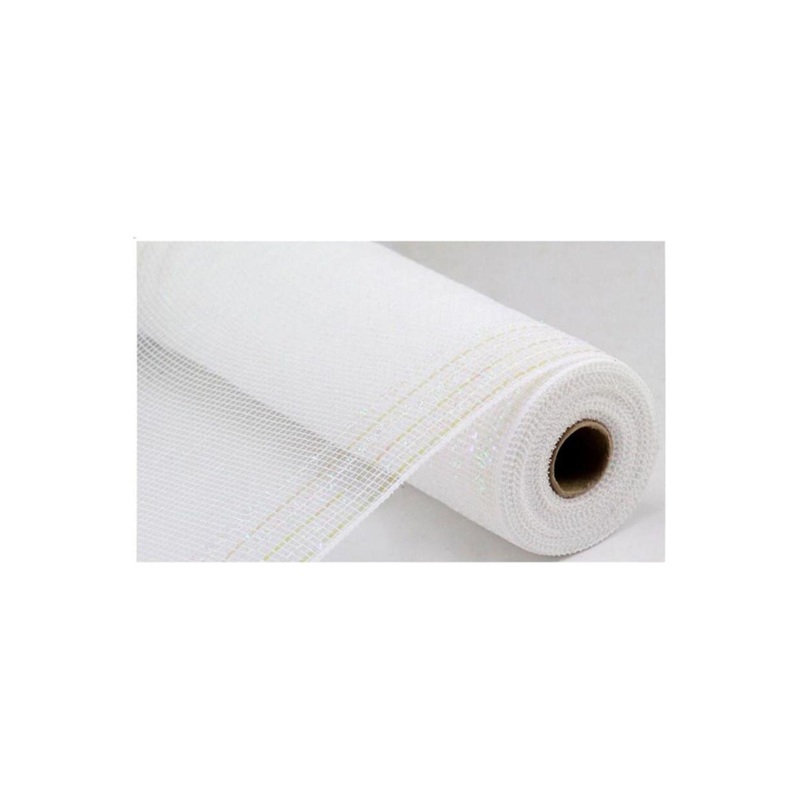 10″ Tinsel Border Stripe Mesh Ribbon: White (10 Yards)