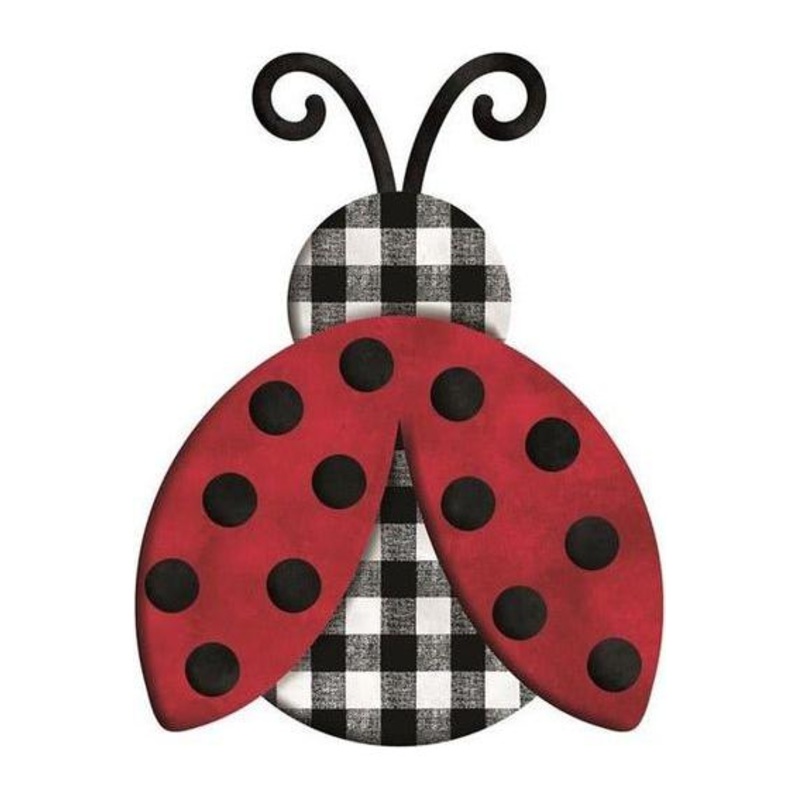 12″ Metal Embossed Ladybug Hanger: Plaid Check