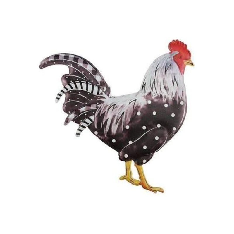 12″ Metal Rooster Hanger: Black/White Polka Dots