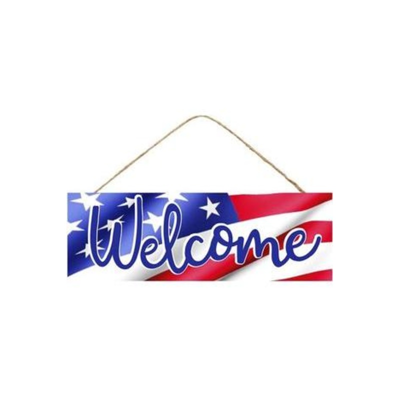 15″ Wooden Sign: Welcome Patriotic Flag