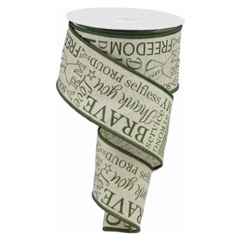 2.5″ Army Ribbon: Army Green & Natural (10 Yards)