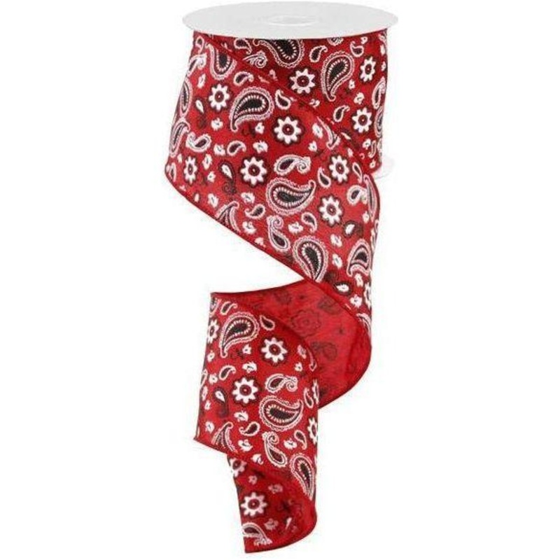 2.5″ Bandana Print Ribbon: Red  (10 Yards)