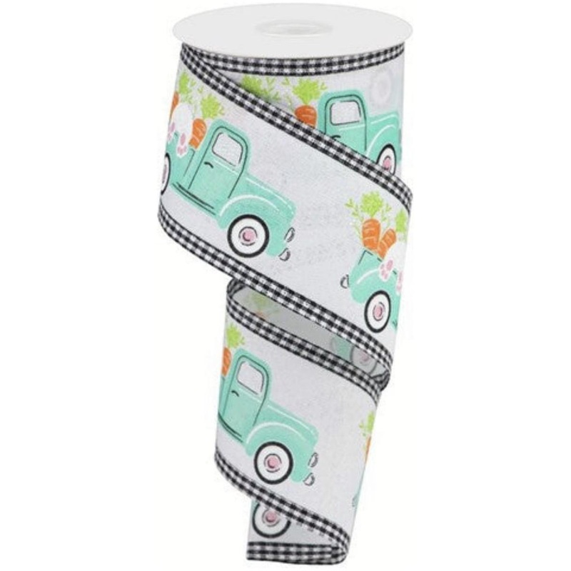 2.5″ Bunny Carrots Truck 3 in 1 Ribbon: White (10 Yards)