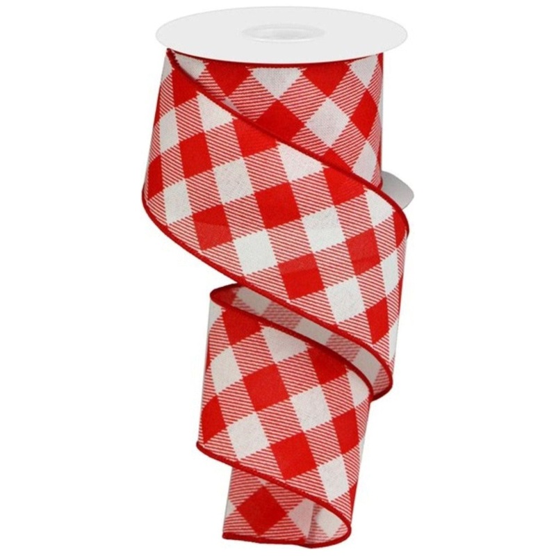 2.5″ Check and Diagonal Stripe Royal Ribbon: Red (10 Yards)