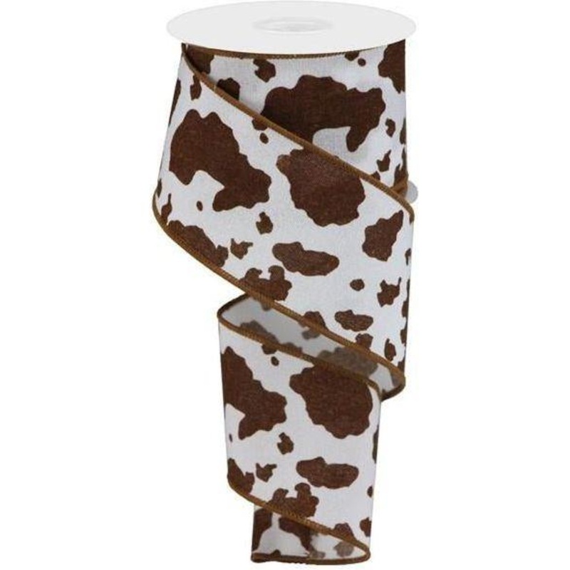 2.5″ Cowhide Fuzzy Ribbon: Brown & White (10 Yards)