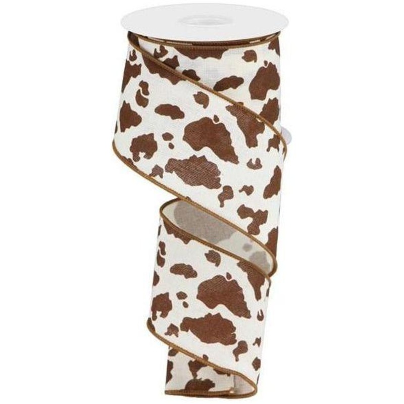 2.5″ Cowhide Print Ribbon: Brown & White (10 Yards)