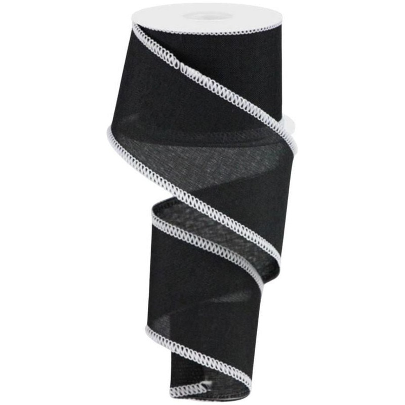 2.5″ Cross Royal Stitch Ribbon: Black & White (10 Yards)