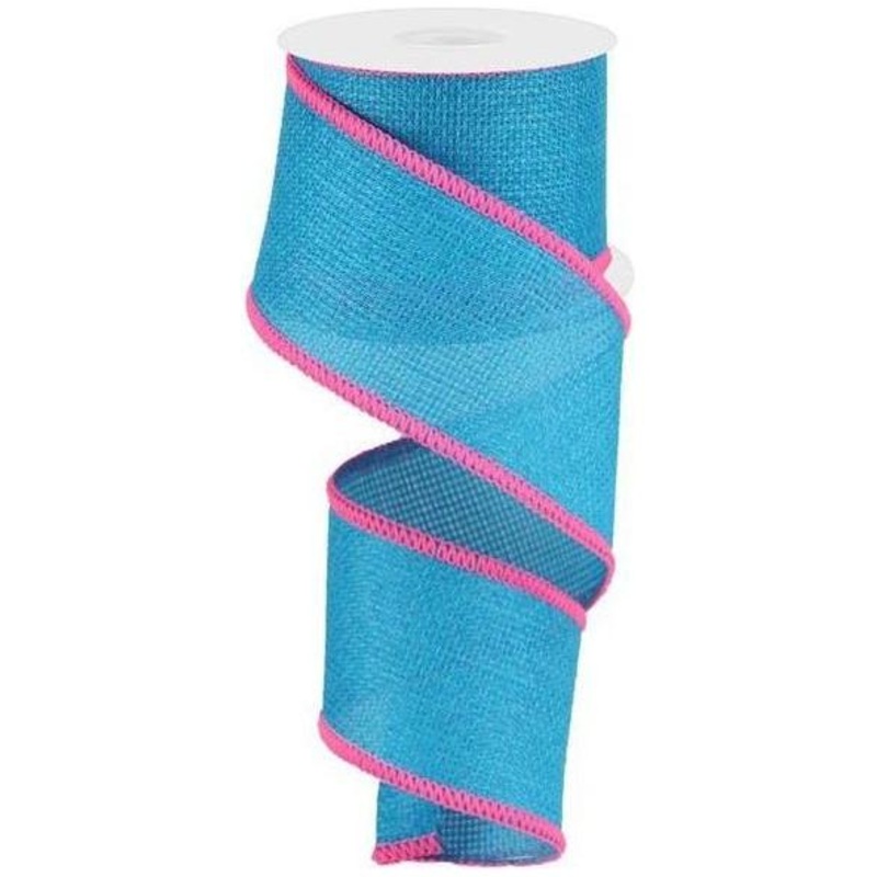 2.5″ Cross Royal Stitch Ribbon: Turquoise & Hot Pink (10 Yards)