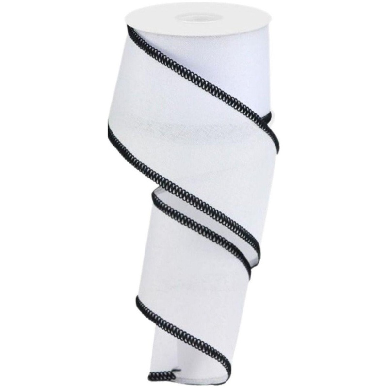 2.5″ Cross Royal Stitch Ribbon: White & Black (10 Yards)