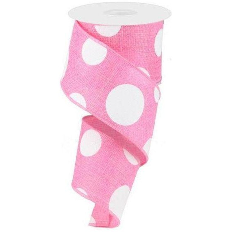 2.5″ Faux Burlap Giant Polka Dot Ribbon: Light Pink & White (10 Yards)