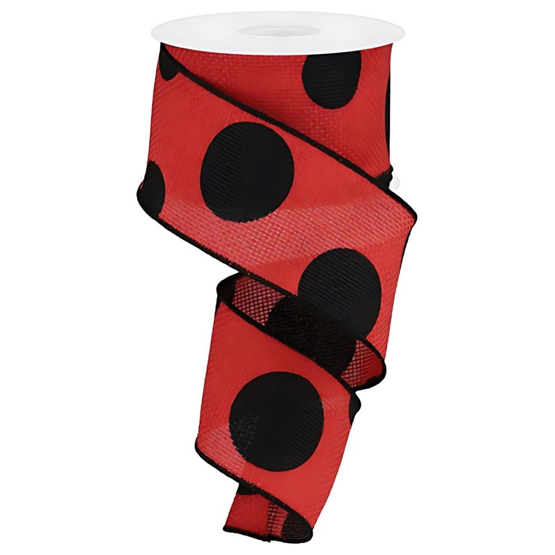 2.5″ Faux Burlap Giant Polka Dot Ribbon: Red & Black (10 Yards)