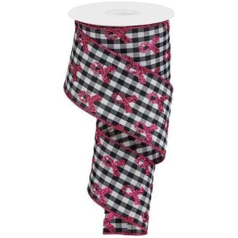 2.5″ Gingham Cancer Ribbon: Black (10 Yards)