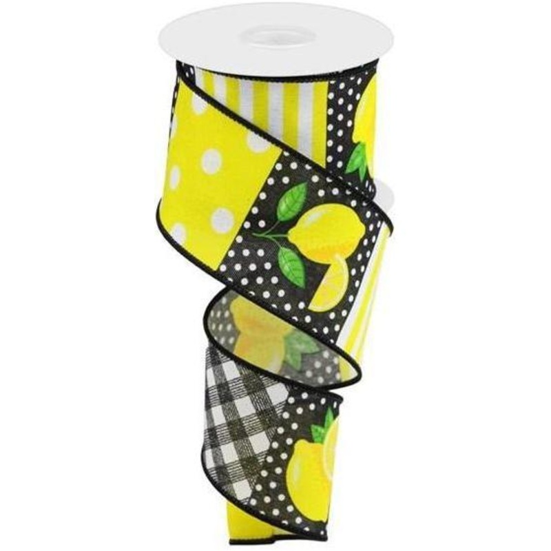 2.5″ Lemon Block Ribbon: Black & White (10 Yards)
