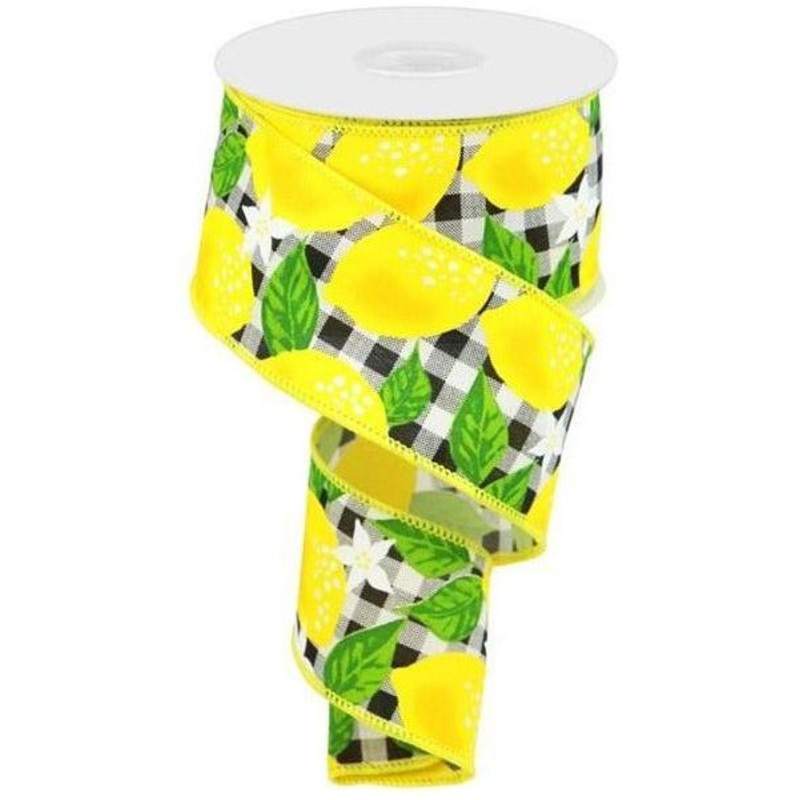 2.5″  Lemon Check on Royal Ribbon: Black & White (10 Yards)