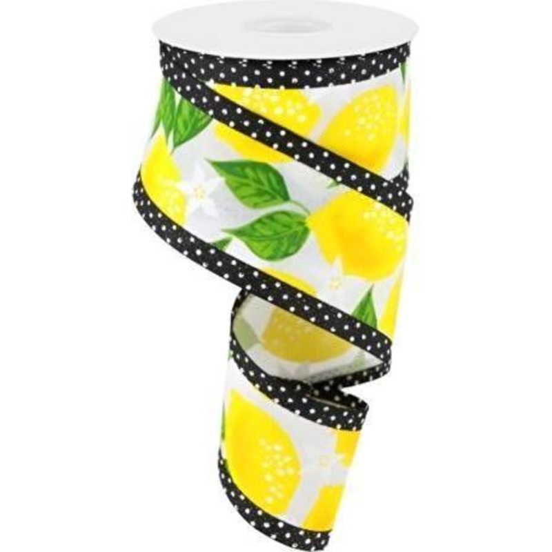 2.5″ Lemon Swiss Dots Ribbon: White (10 Yards)