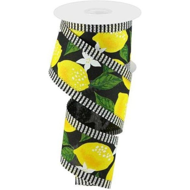 2.5″ Lemon Thin Stripes Ribbon: Black (10 Yards)