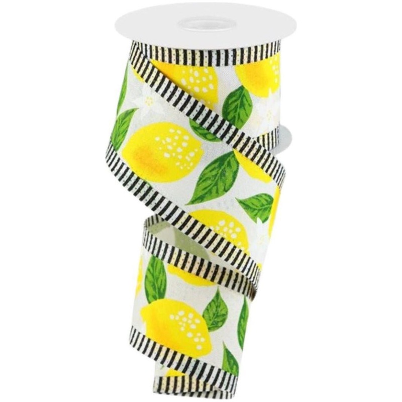 2.5″ Lemon Thin Stripes Ribbon: White (10 Yards)
