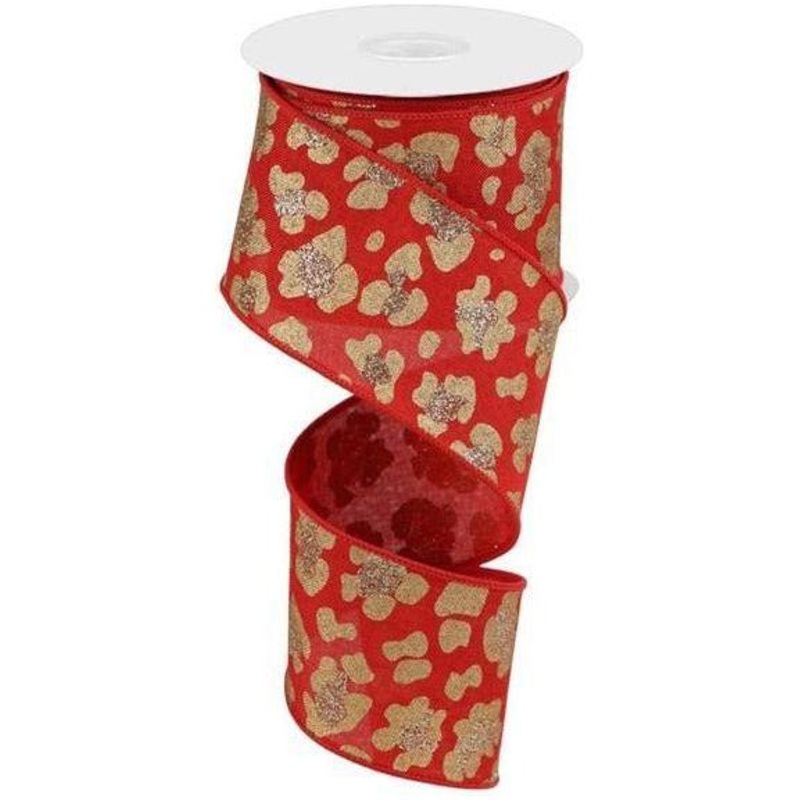 2.5″ Leopard Print Ribbon: Red (10 Yards)
