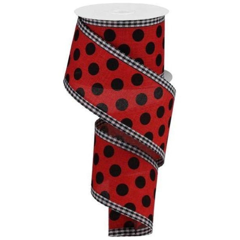2.5″ Medium Polka Dots Gingham Edge: Red & Black (10 Yards)