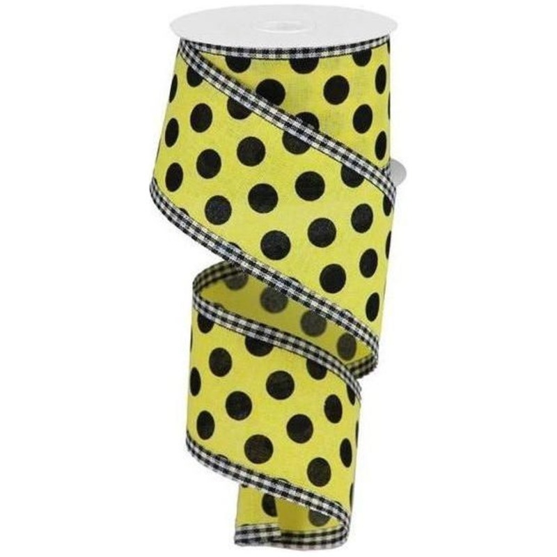 2.5″ Medium Polka Dots Gingham Edge: Yellow & Black  (10 Yards)