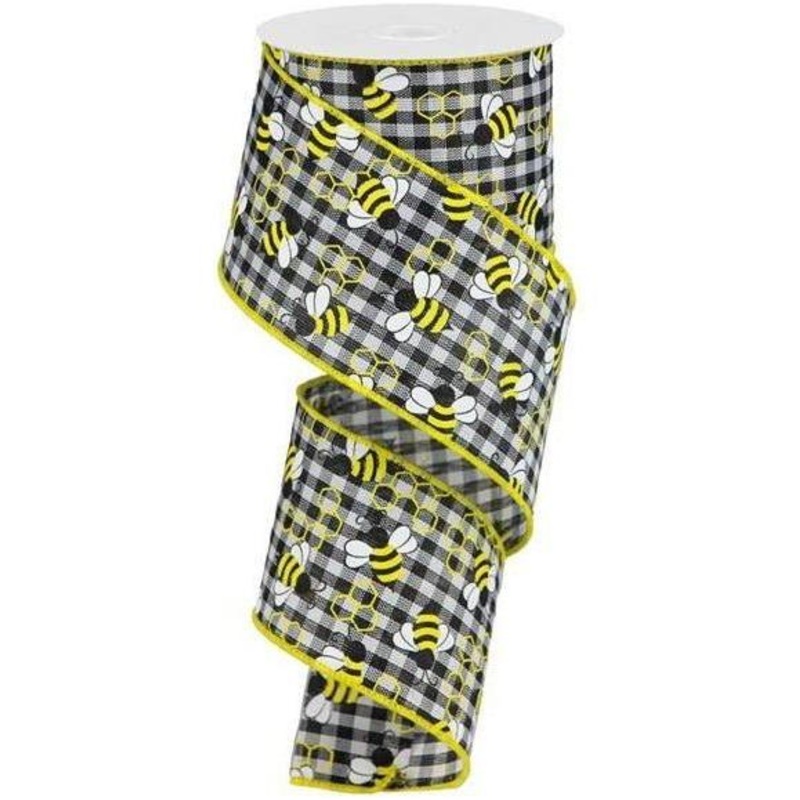 2.5″ Mini Bumblebees on Royal Ribbon: Gingham Check (10 Yards)