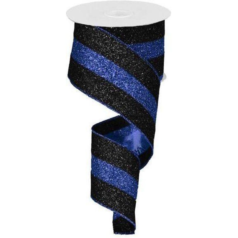 2.5″ Police Support Ribbon: Glitter Black & Blue (10 Yards)