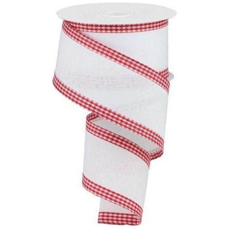2.5″ Red Gingham Edge Ribbon: White (10 Yards)