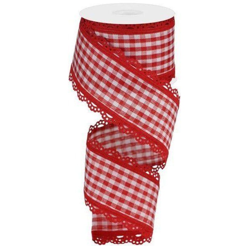 2.5″ Scalloped Edge Gingham Ribbon: Red (10 Yard)