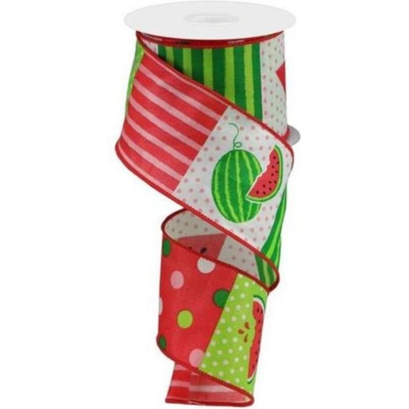 2.5″ Watermelon Block Ribbon: White (10 Yards)