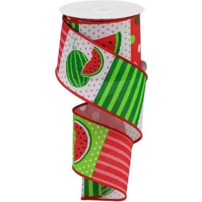 2.5″ Watermelon Block Royal Ribbon: White (10 Yards)