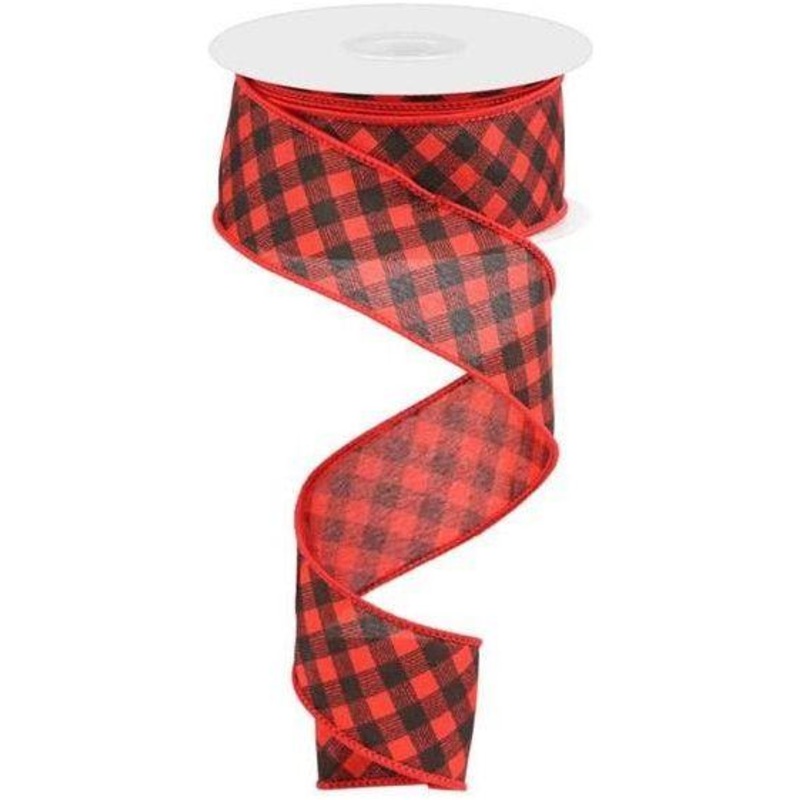 1.5″ Bias Gingham Ribbon: Red & Black (10 Yards)