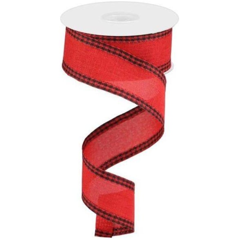 1.5″ Black Gingham Edge Ribbon: Red (10 Yards)