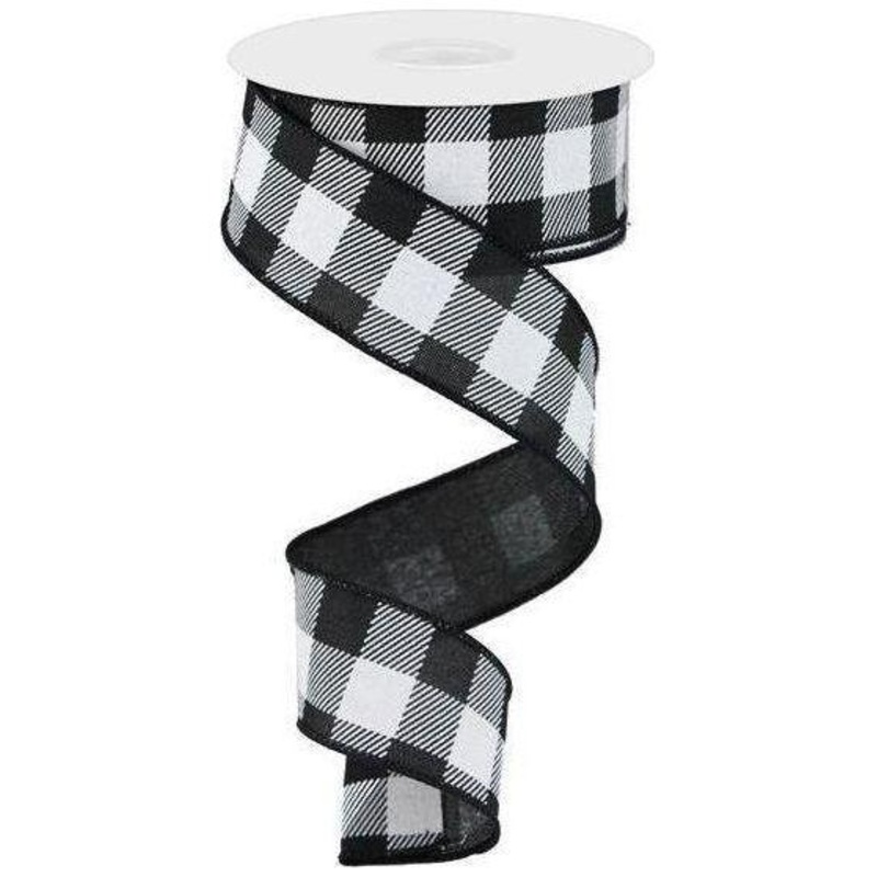 1.5″ Checked Plaid Ribbon: Black & White (10 Yards)