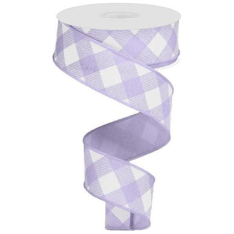 1.5″ Diagonal Check On Royal Ribbon: Lavender & White (10 Yards)