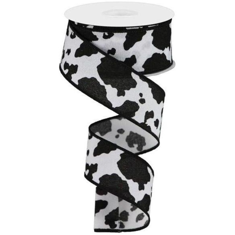 1.5″ Fuzzy Cow Print Ribbon: Black & White (10 Yards)