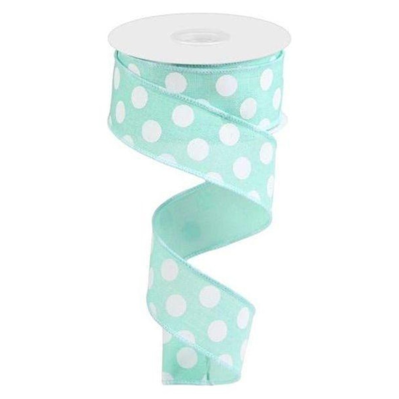 1.5″ Medium Polka Dot Ribbon: Mint Green (10 Yards)