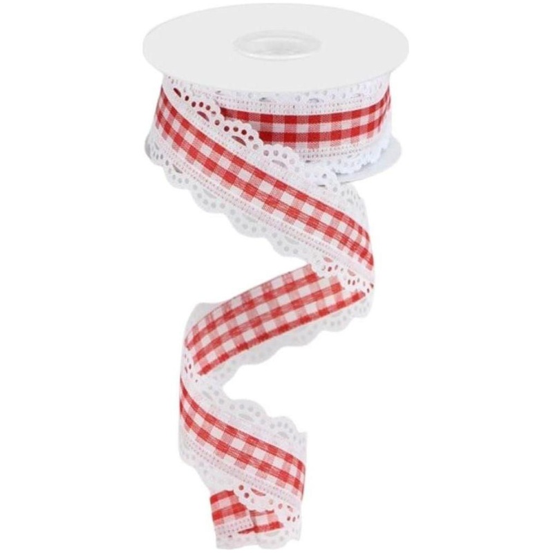 1.5″ Scalloped Edge Gingham Ribbon: Red & White (10 Yard)