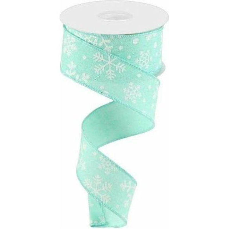1.5″ Snowflake Ribbon: Mint Green (10 Yards)