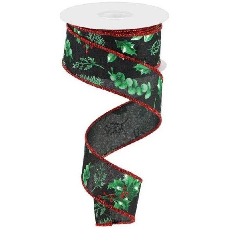 1.5″ Winter Foliage Ribbon: Green (10 Yards)
