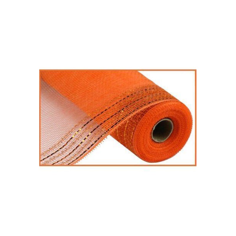 10.5″ Border Stripe Tinsel Mesh Ribbon: Orange (10 Yards)