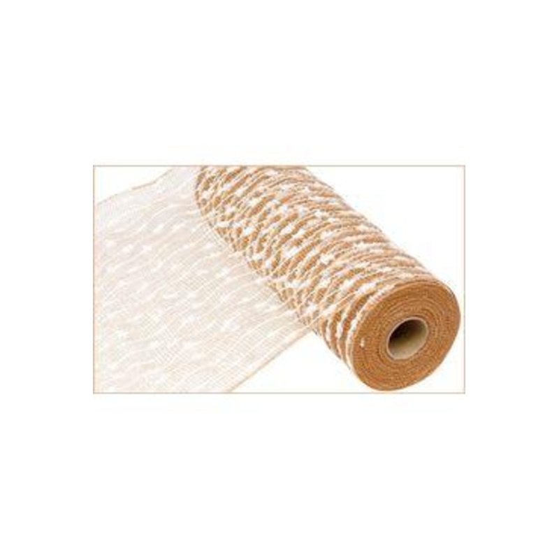 10.5″ Cotton Ball Poly Jute Mesh Ribbon: Natural (10 Yards)