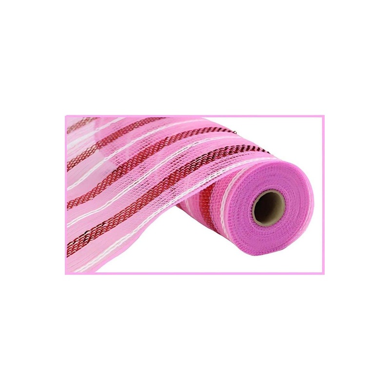 10.5″ Poly Faux Jute Metallic Mesh Ribbon: Pink/Red (10 Yards)