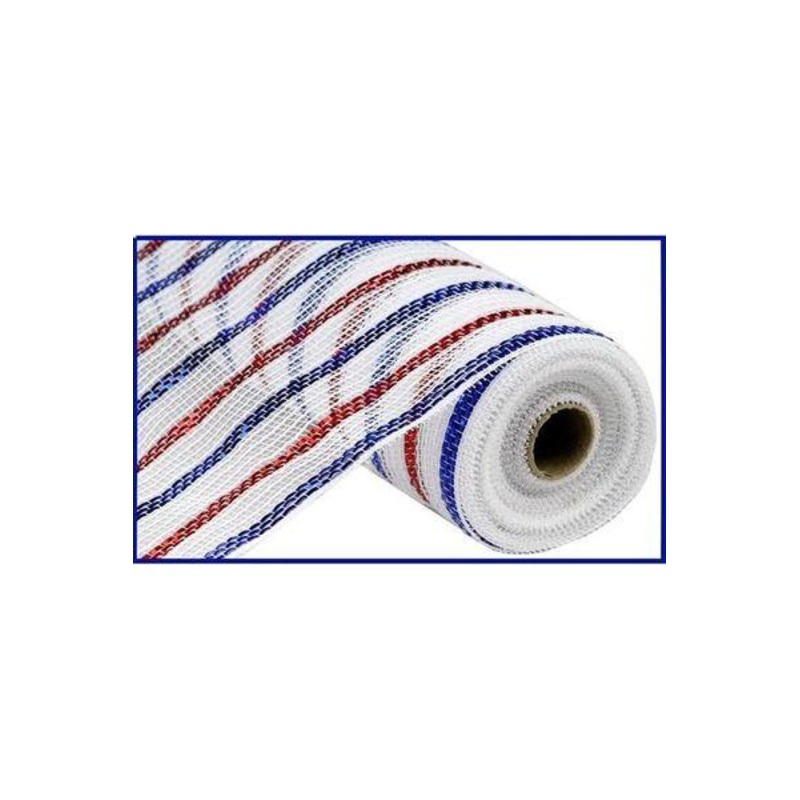 10″ Cotton Poly Deco Mesh Ribbon: Red/White/Blue (10 Yards)